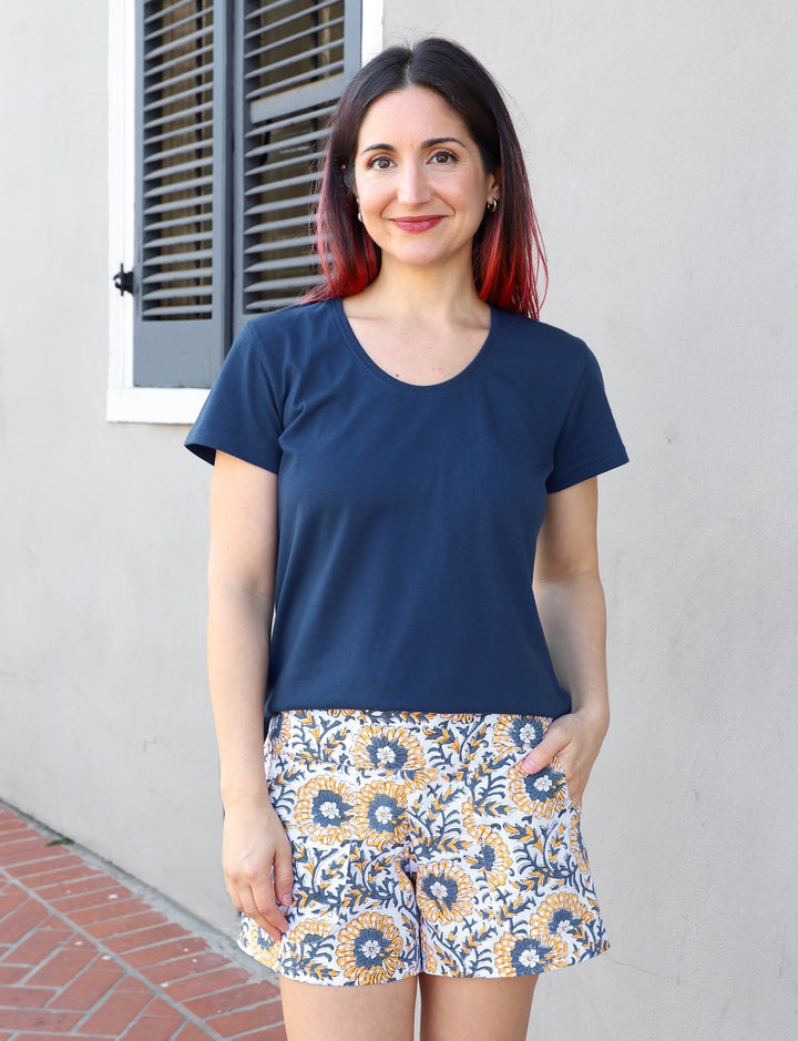 Indigo Sunflower Organic Cotton Shorts