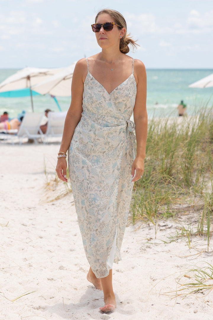 Strappy Wrap Dress - Blue Florals