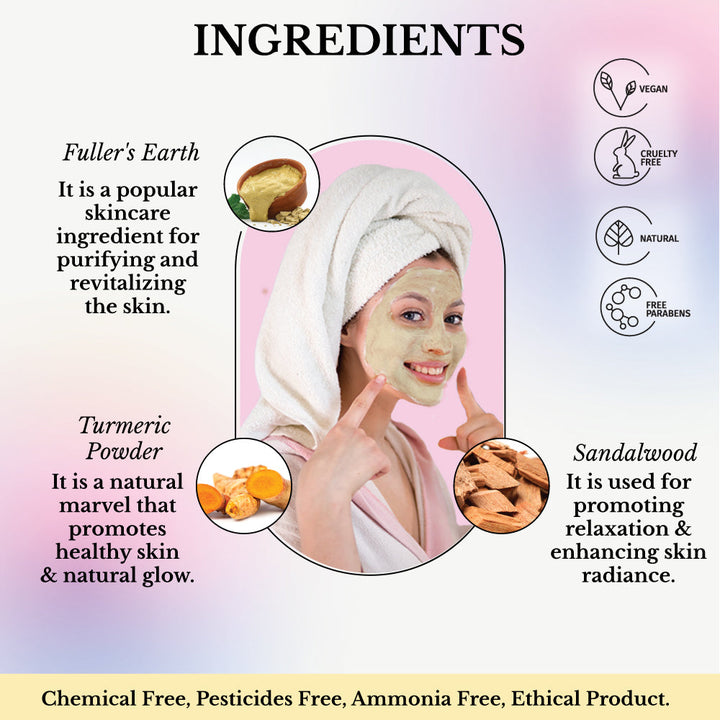 Face Glow- Fuller’s Earth w/ Turmeric & Sandalwood- 12 Individual Sachets of Multani Mitti (10 gm each)- Reusable Brush & Tray Included
