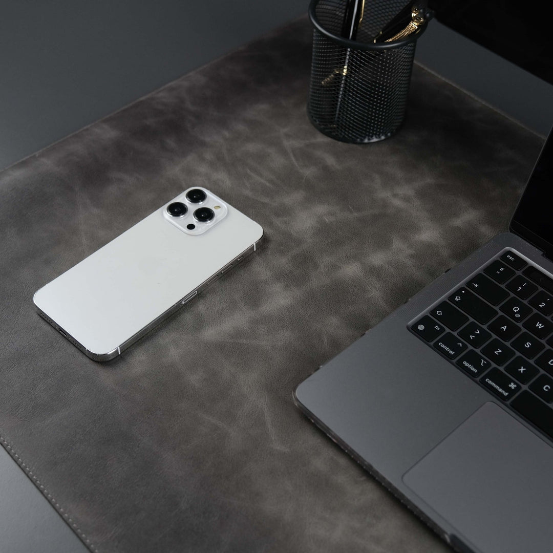 Jersey Grey Leather Desk Pad for Office and Home