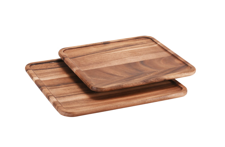 Square Lazy Susan made of Acacia wood with smooth ball bearing swivel for easy rotation and convenient display of spices and utensils.