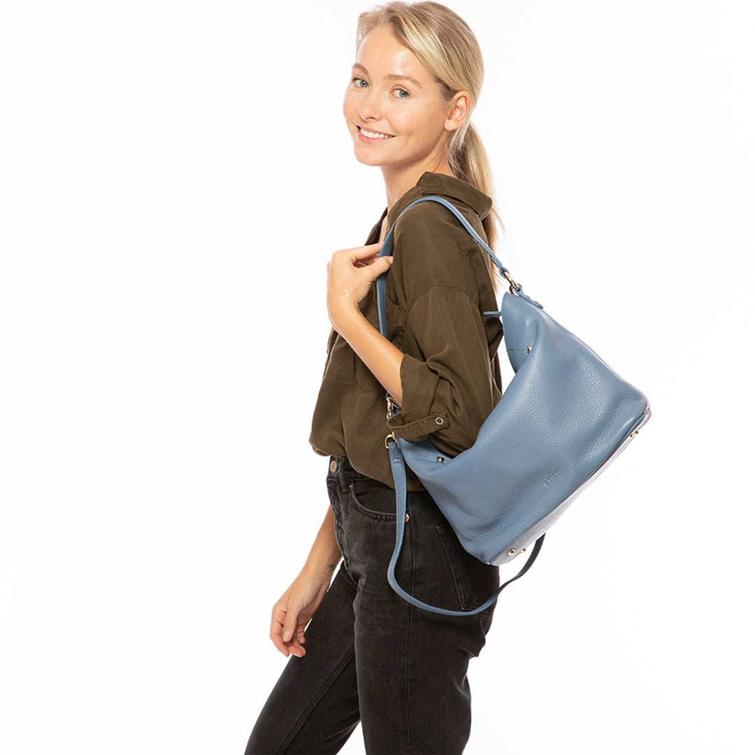 Lauren Faded Denim Leather Hobo Bag - Blue
