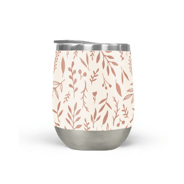 Pink Falling Leaves Wine Tumbler