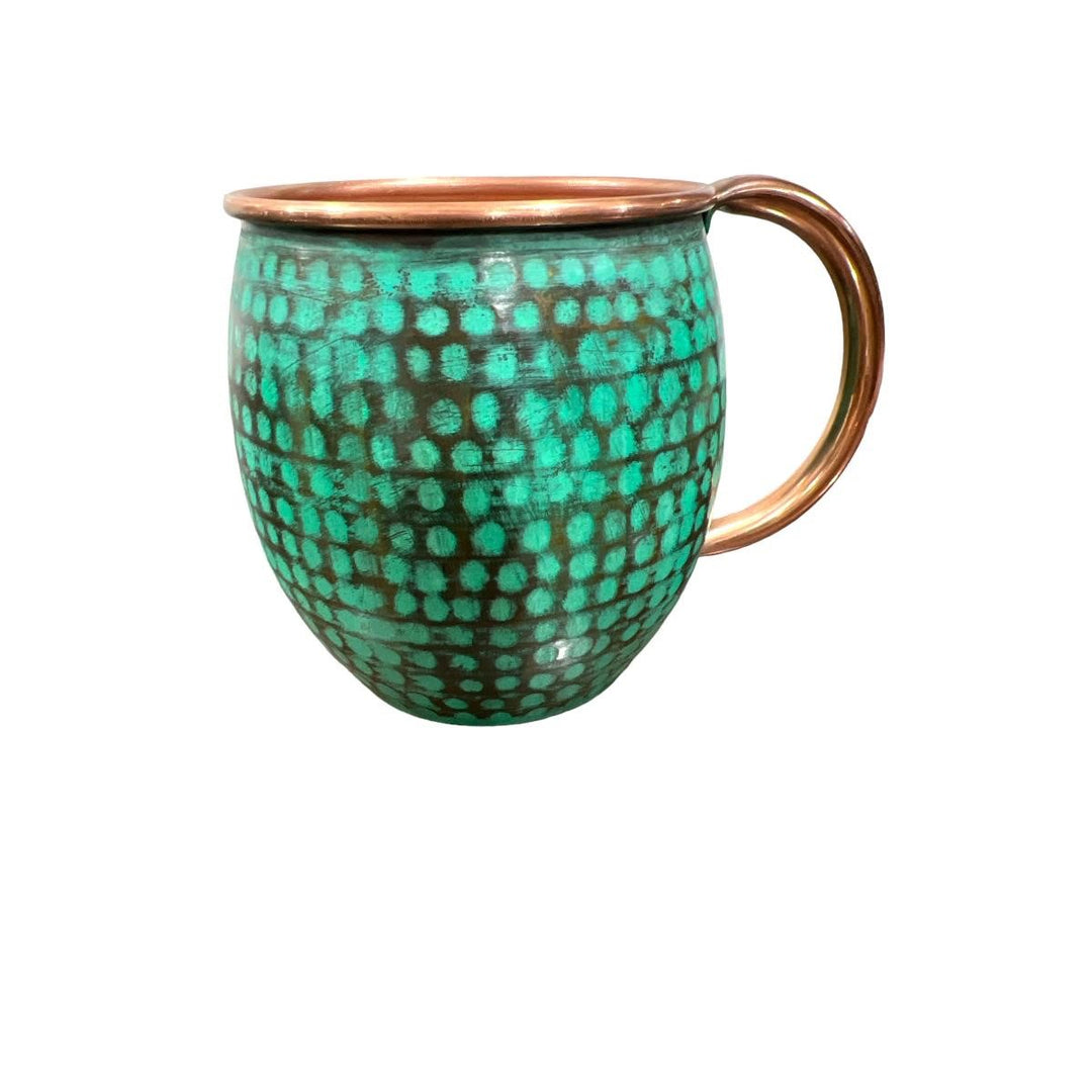 Set of Two Copper Barrel Mugs - Hammered and Mint Patina