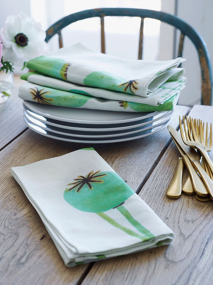 Napkin Set: Poppy Pods on Ecru