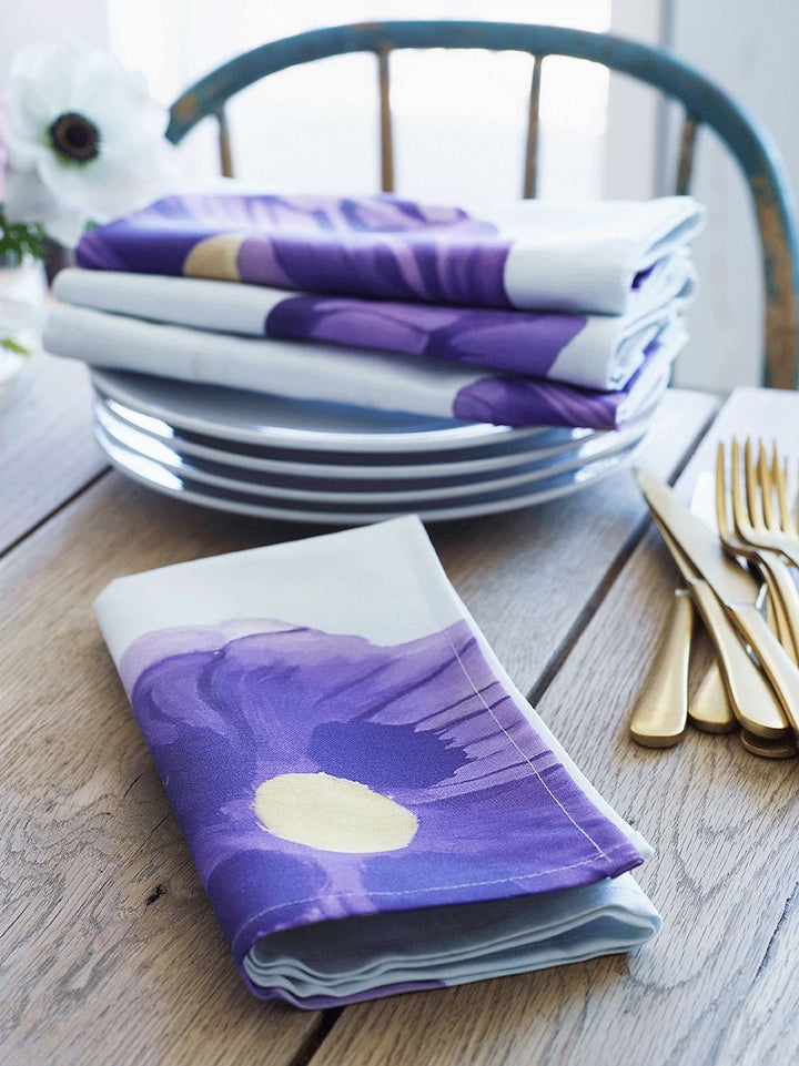 Napkin Set: Purple Poppies on Snow
