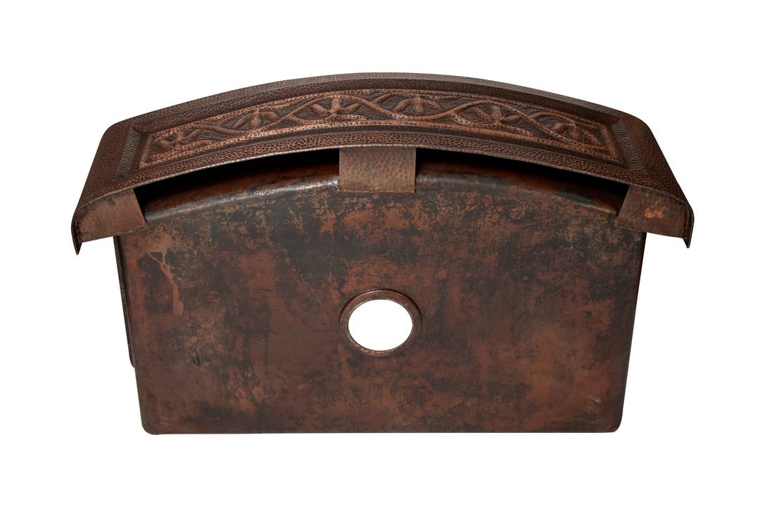 33" Farmhouse Single Well Cactus Design Round Apron Hammered Copper Kitchen Sink