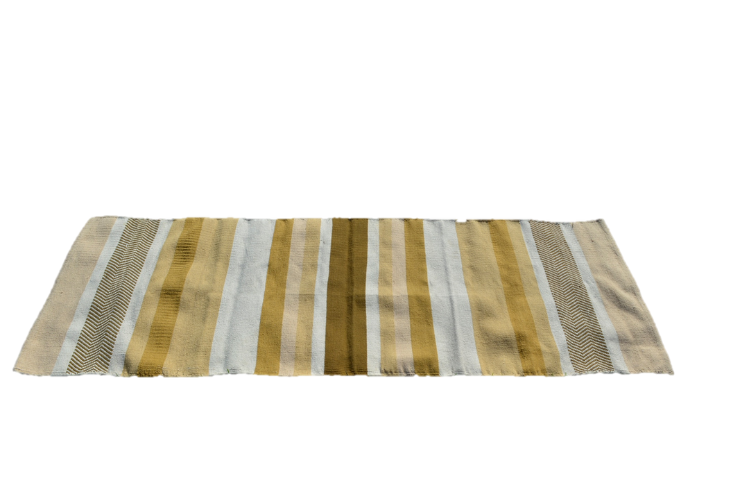 Handwoven cotton yoga meditation rug with stripes, eco-friendly and biodegradable, perfect for Ashtanga yoga and home decor.