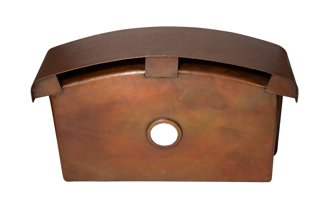 33" Farmhouse Single Well Plain Round Apron Hammered Copper Kitchen Sink