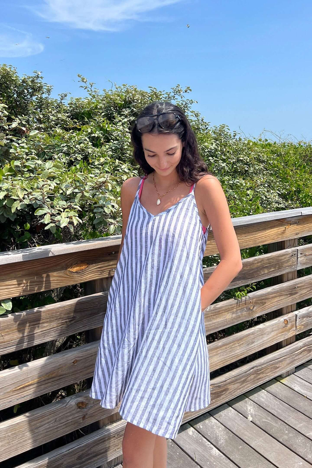 short tent dress Short Tent Dress Linen Stripes