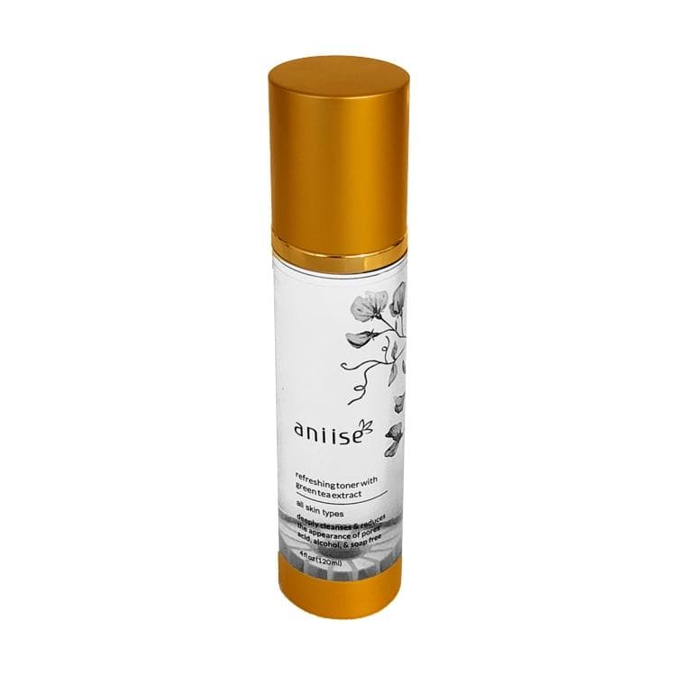 Anise Skincare Refreshing Toner with White Tea Extract in golden bottle