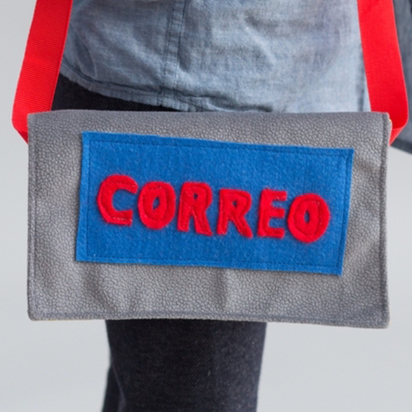 Handmade mail bag play set with colorful envelopes and postcard for children's dramatic play