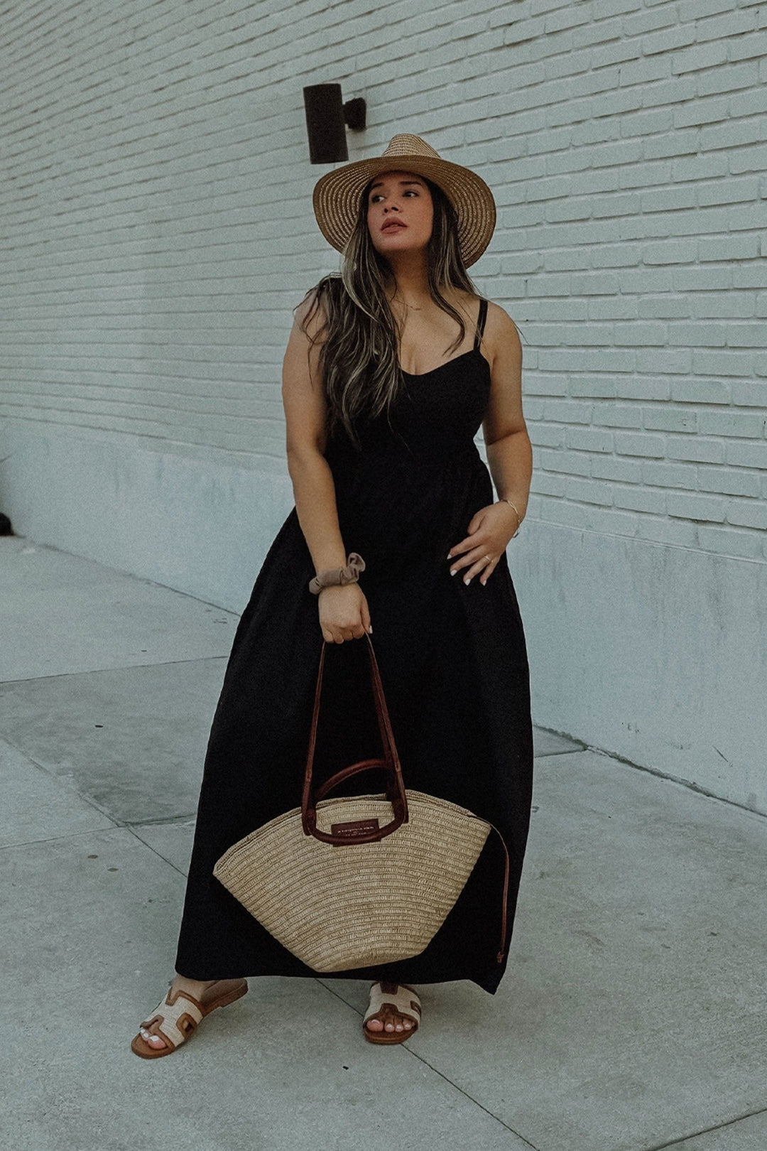 Strappy Gathered Midi Dress - Black
