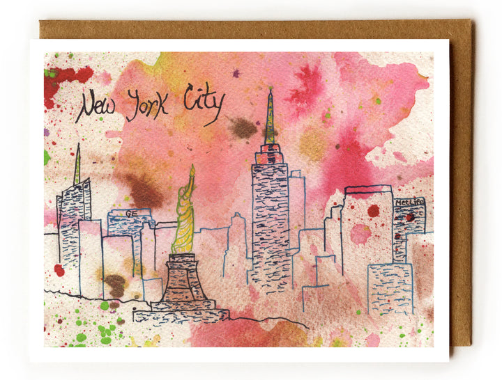 Pink NYC abstract - Blank Card