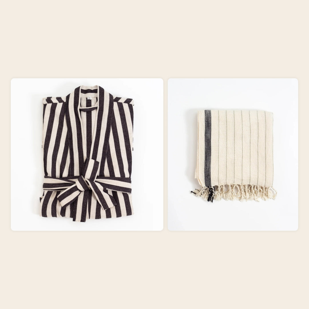The Turkish Bath Set by Eastern Woven: Turkish bath robe and bath towel