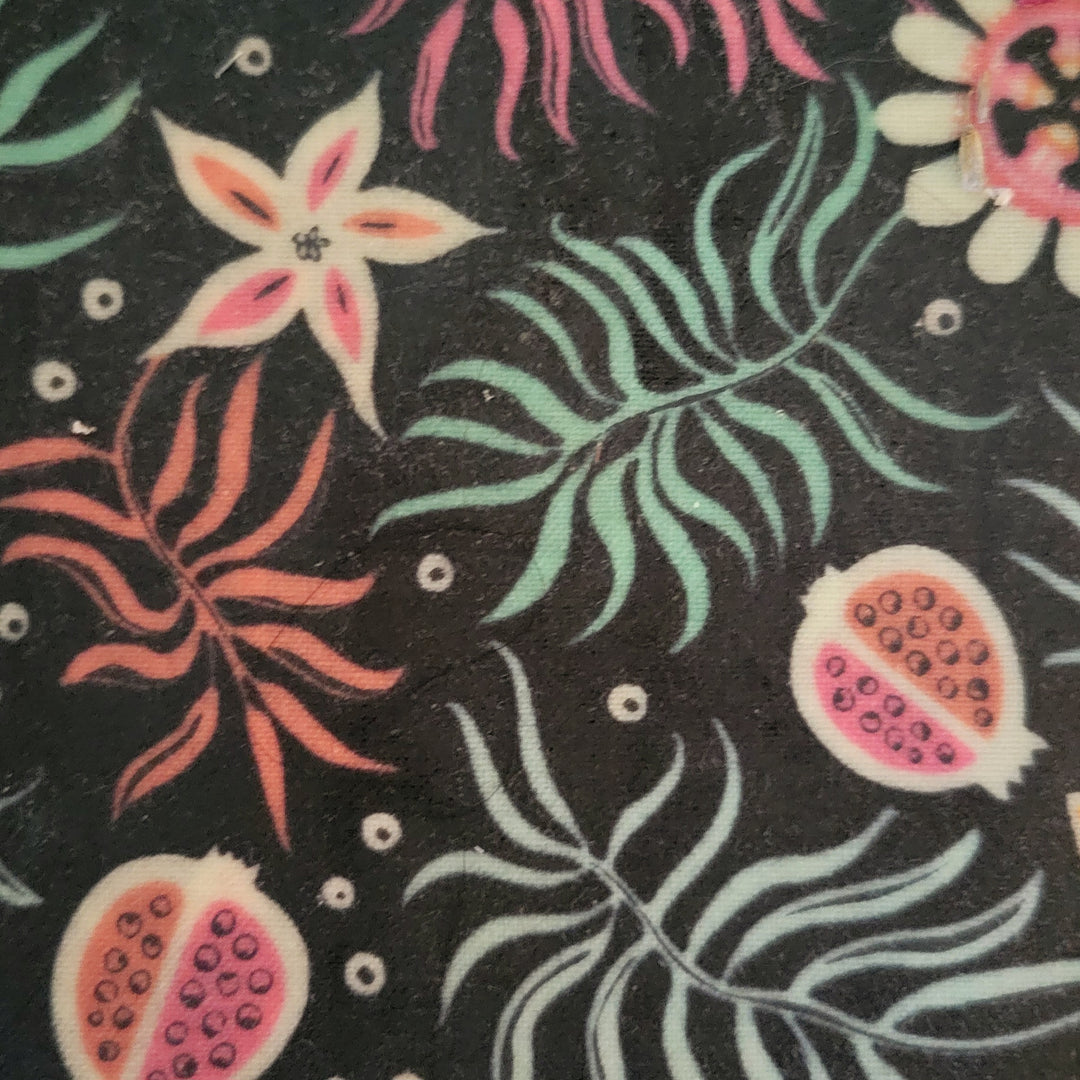 The Blue/Black Flowers design on beeswax wraps for eco-friendly food storage.
