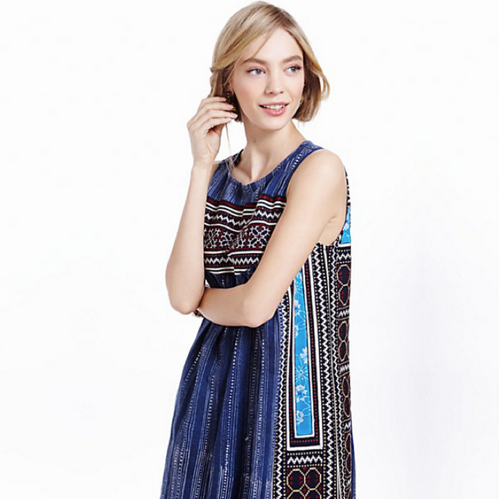 INDIGO BATIK EMBROIDERED DRESS