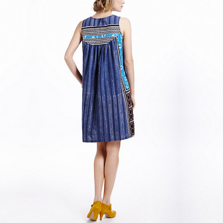 INDIGO BATIK EMBROIDERED DRESS