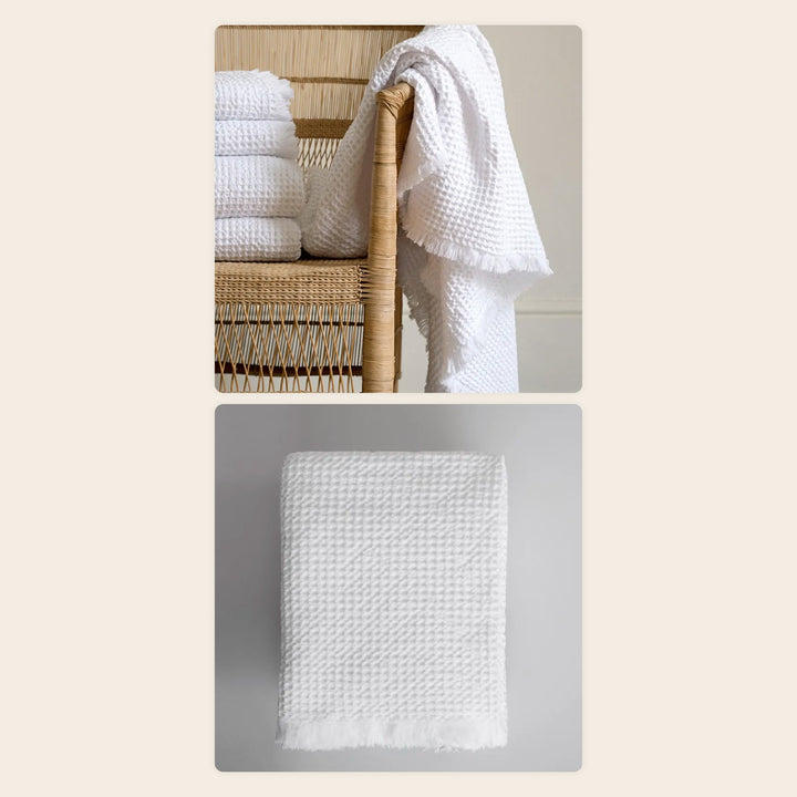 The White Waffle Bath Set by Mungo: organic waffle bath sheet and hand towels