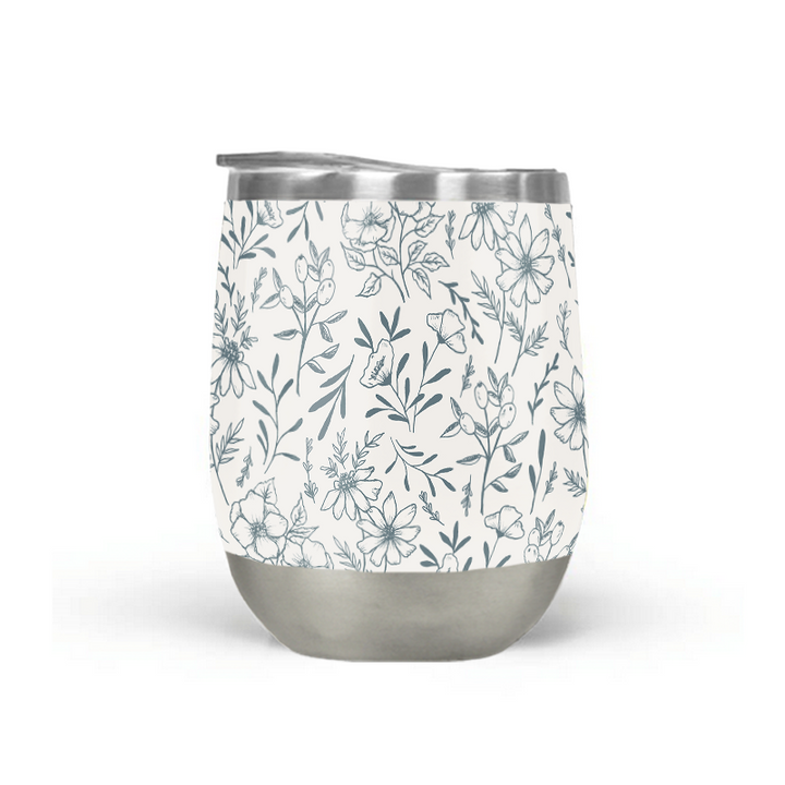 Blue Gray Flower Stemless Wine Tumbler